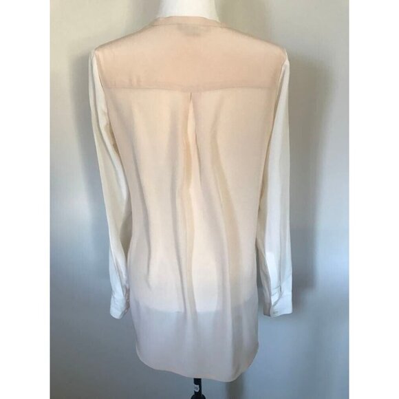 VINCE 100% Silk Long Sleeve Colorblock Blouse Top Size 6 Ivory Peach Split Neck - Picture 7 of 10
